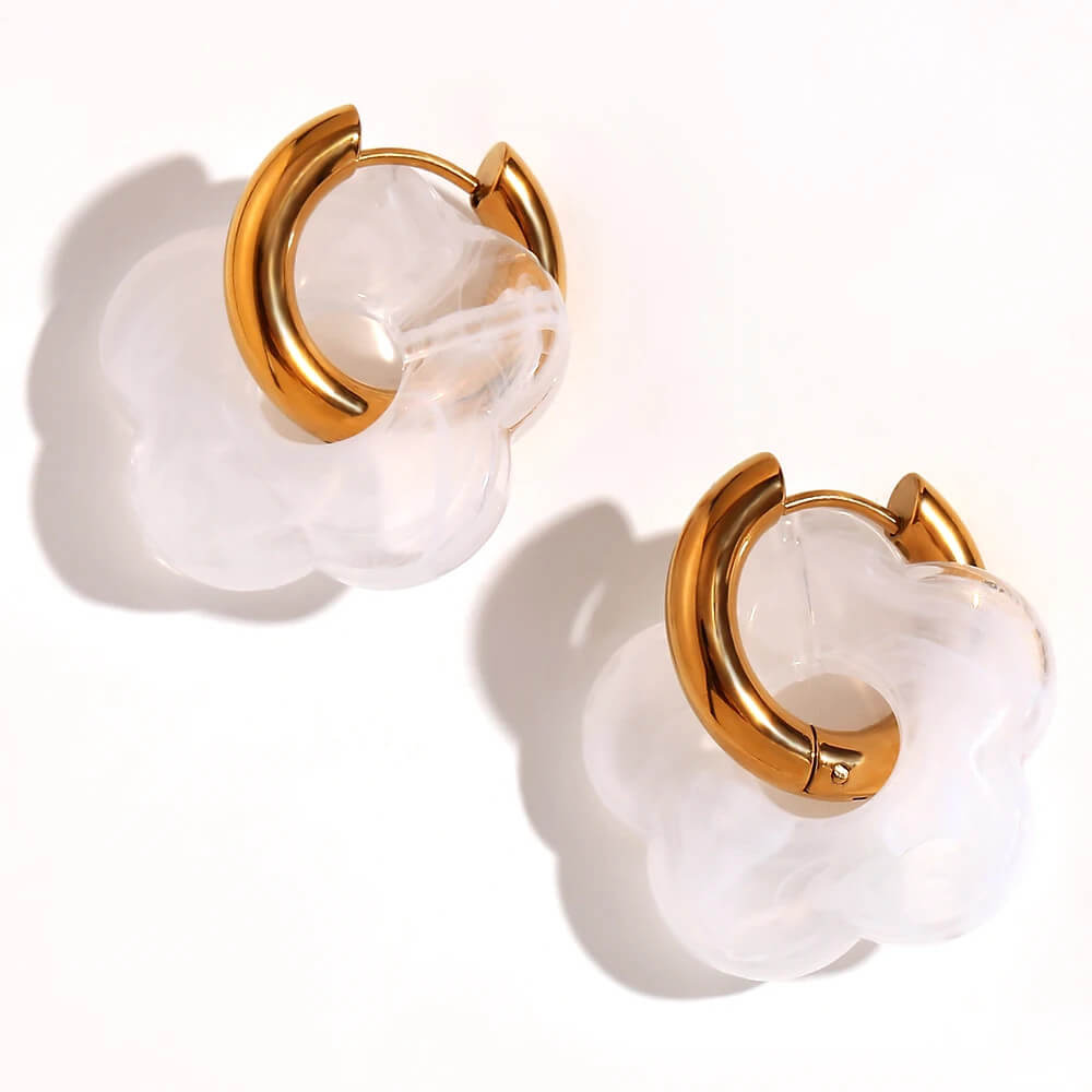 Acrylic Gold Flower Earrings in Cloud.