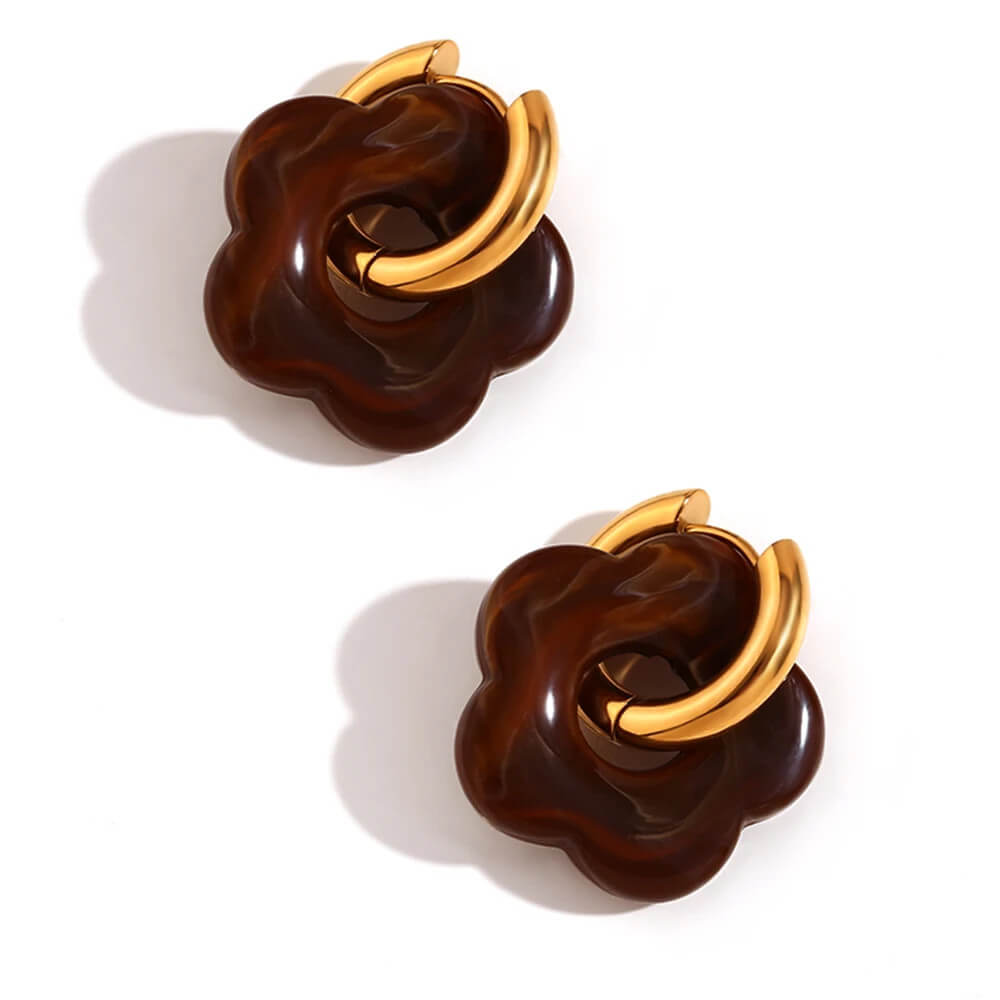 Acrylic Gold Flower Earrings in Espresso