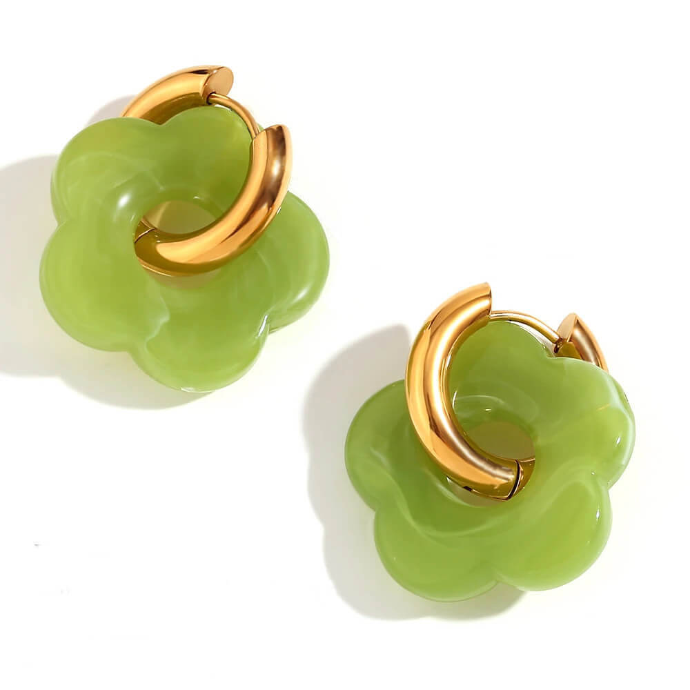 Acrylic Gold Flower Earrings in Lime.