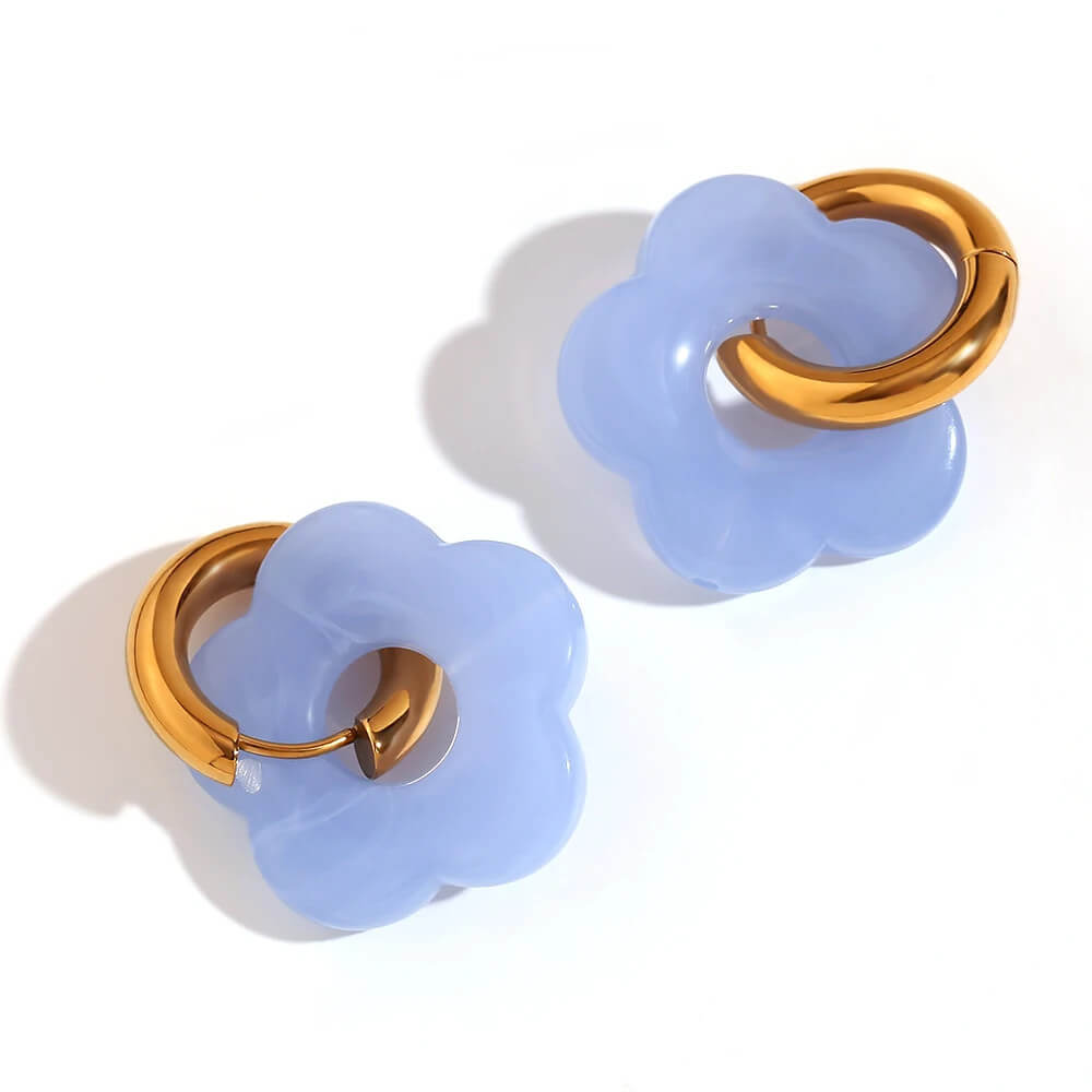 Acrylic Gold Flower Earrings in Sky Blue.