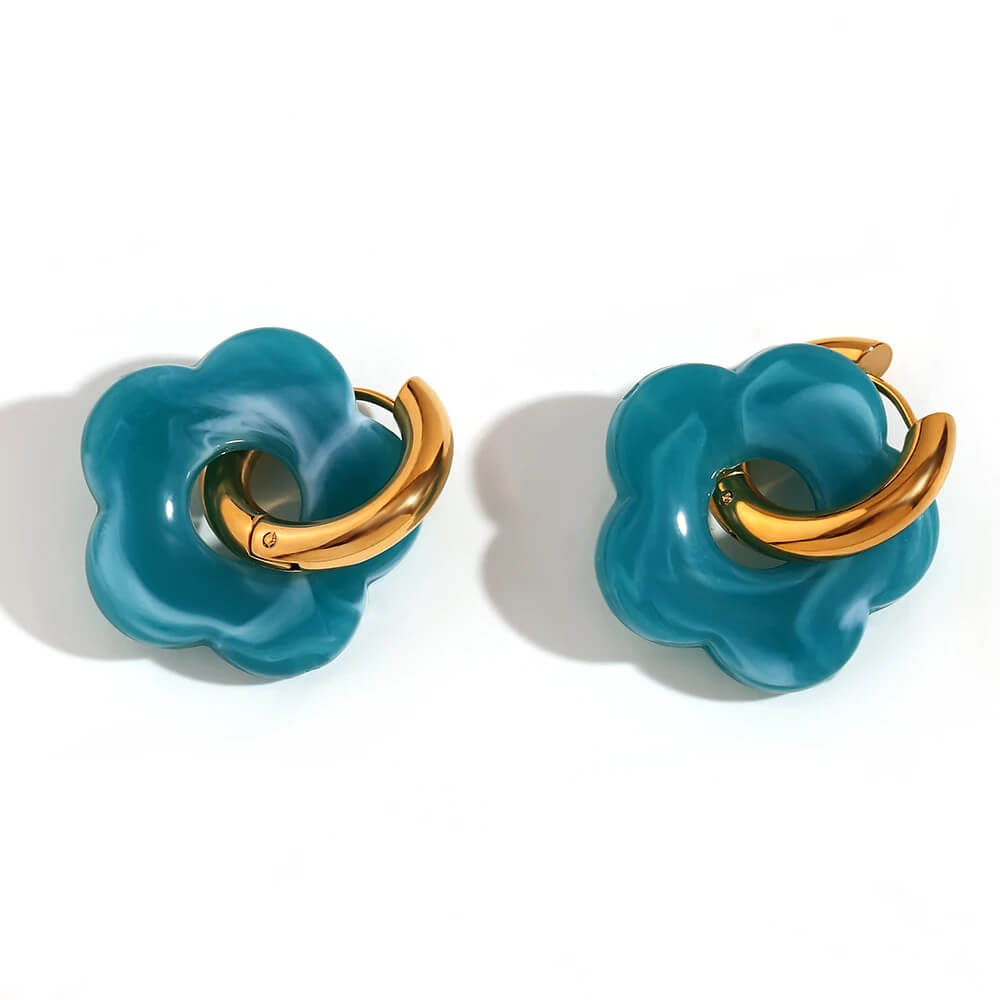 Acrylic Gold Flower Earrings in Teal.