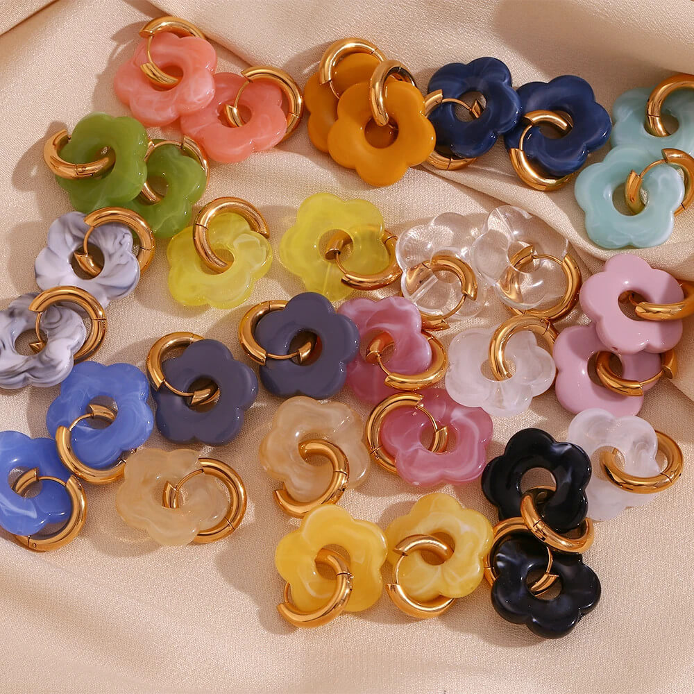Colorful Acrylic Gold Flower Earrings.