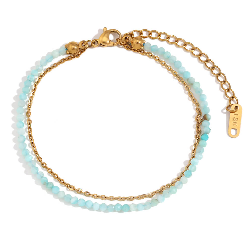Beaded Multi-Layered Anklet in Amazonite.