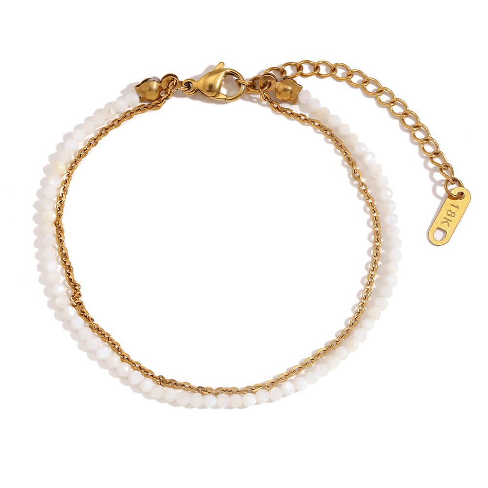 Beaded Multi-Layered Anklet in White Jade.