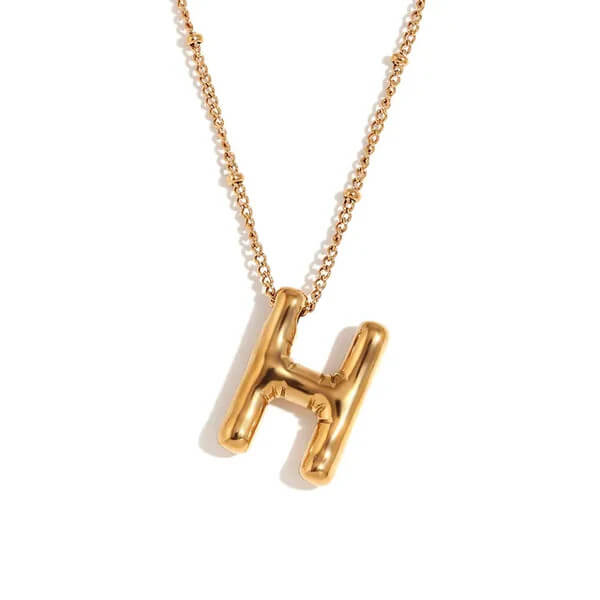 Gold Bubble Letter H Necklace.