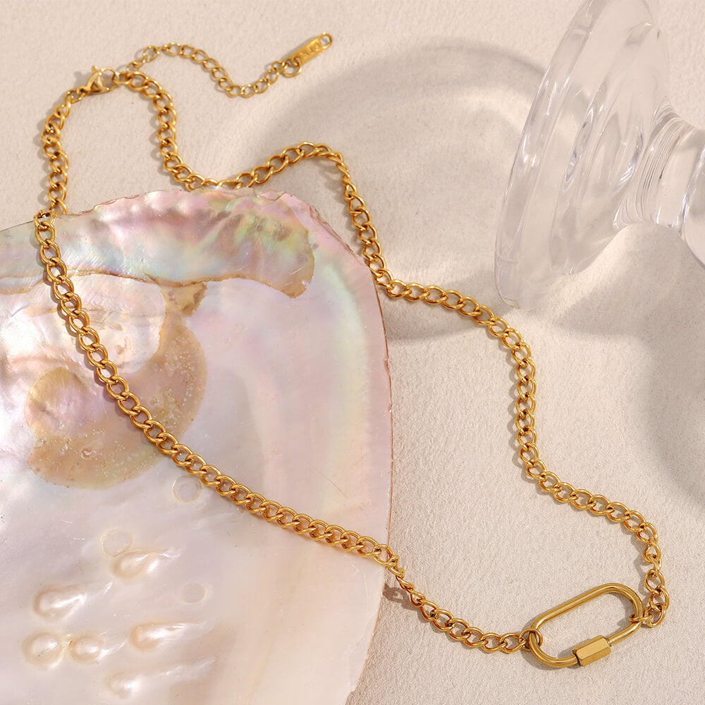 Full view of the Carabiner Gold Chain Necklace.