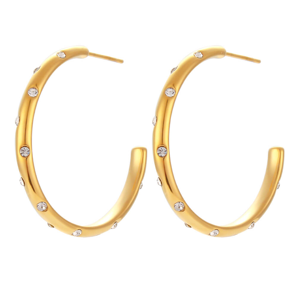 Clear CZ Galaxy Gold Hoops.