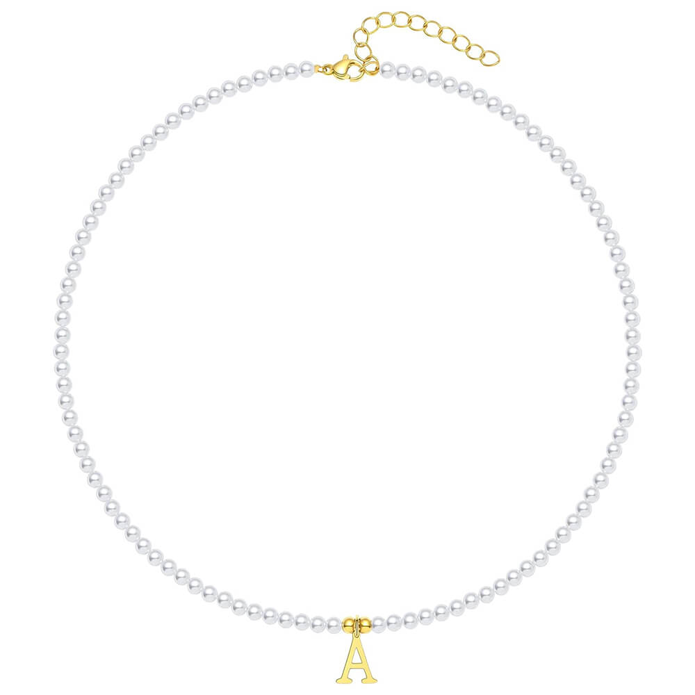 Pearl Initial Gold Necklace A.