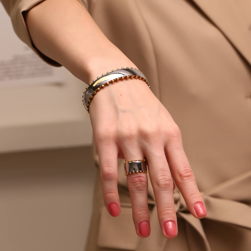 A woman wearing the Space Explorer Ring.
