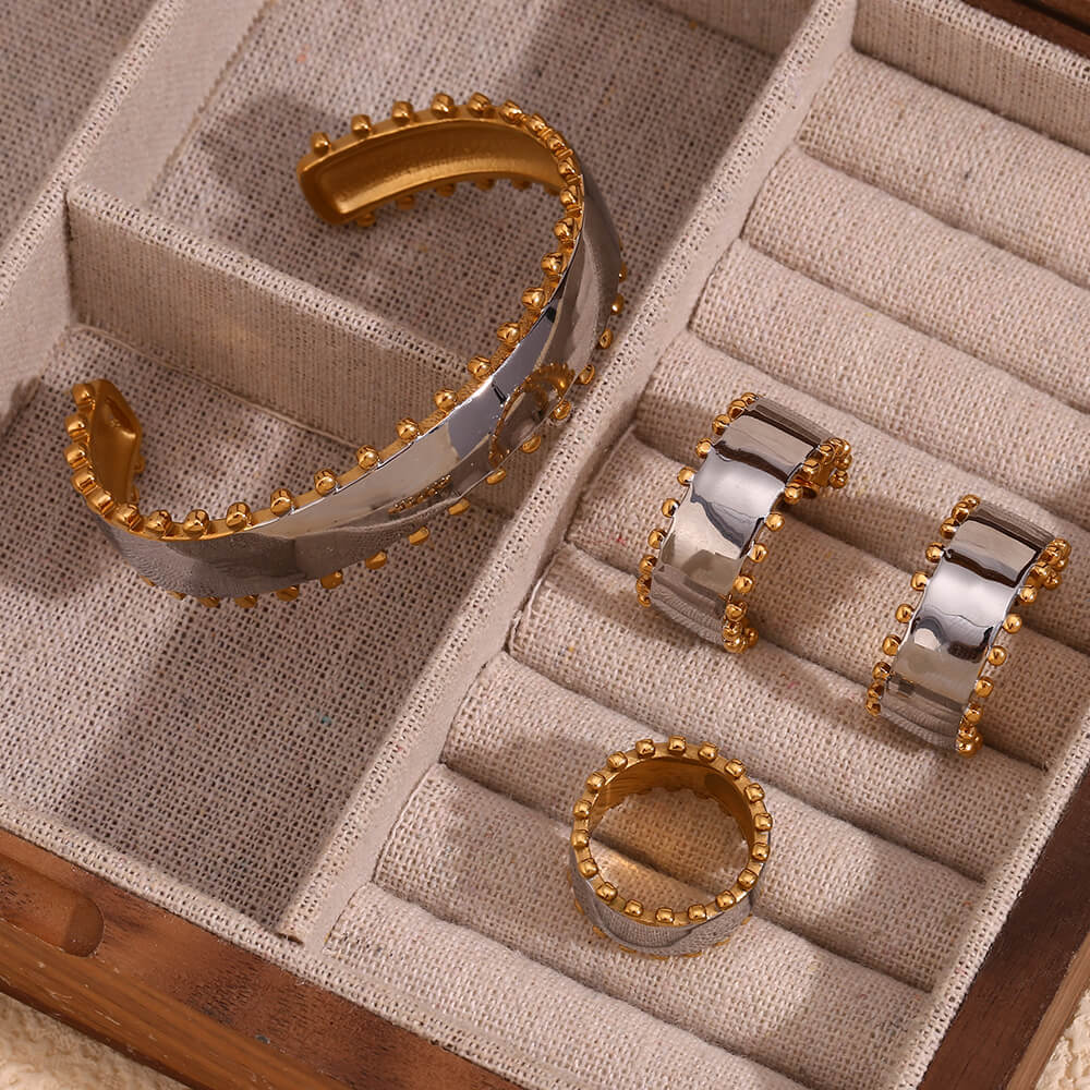 Gold and silver hoop earrings.