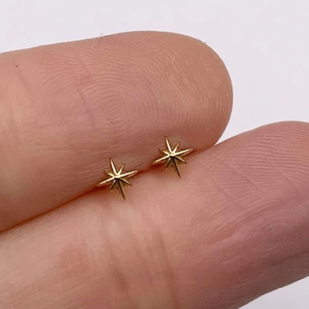 Closeup of the Tiny Gold Star Studs.