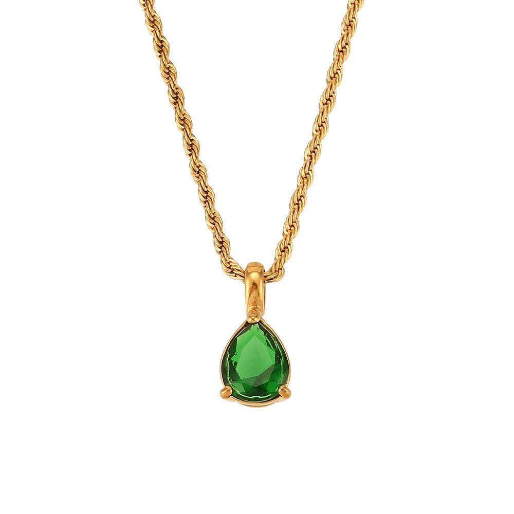 May Birthstone CZ Teardrop Gold Necklace.