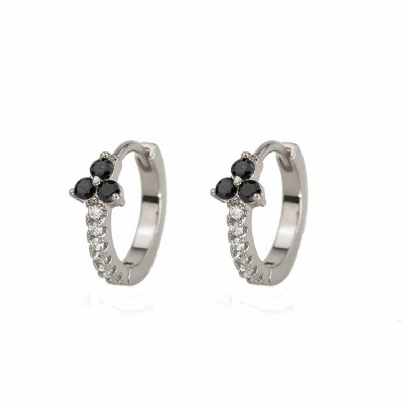 Black Zircon Trinity Huggies in silver.