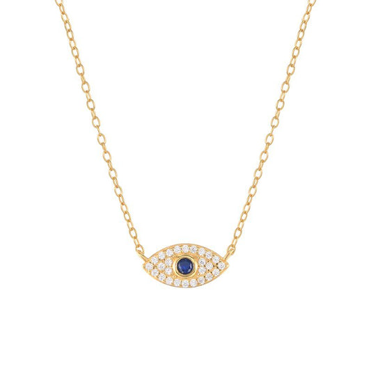 Blue CZ Evil Eye Necklace in gold.