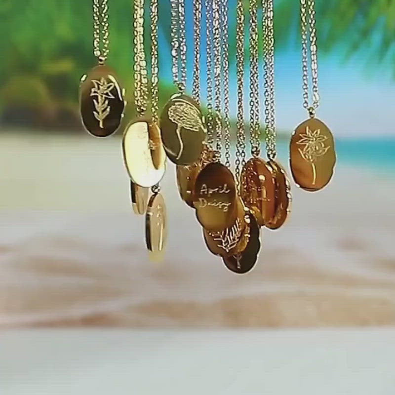 A video showing the Birth Flower Necklaces.