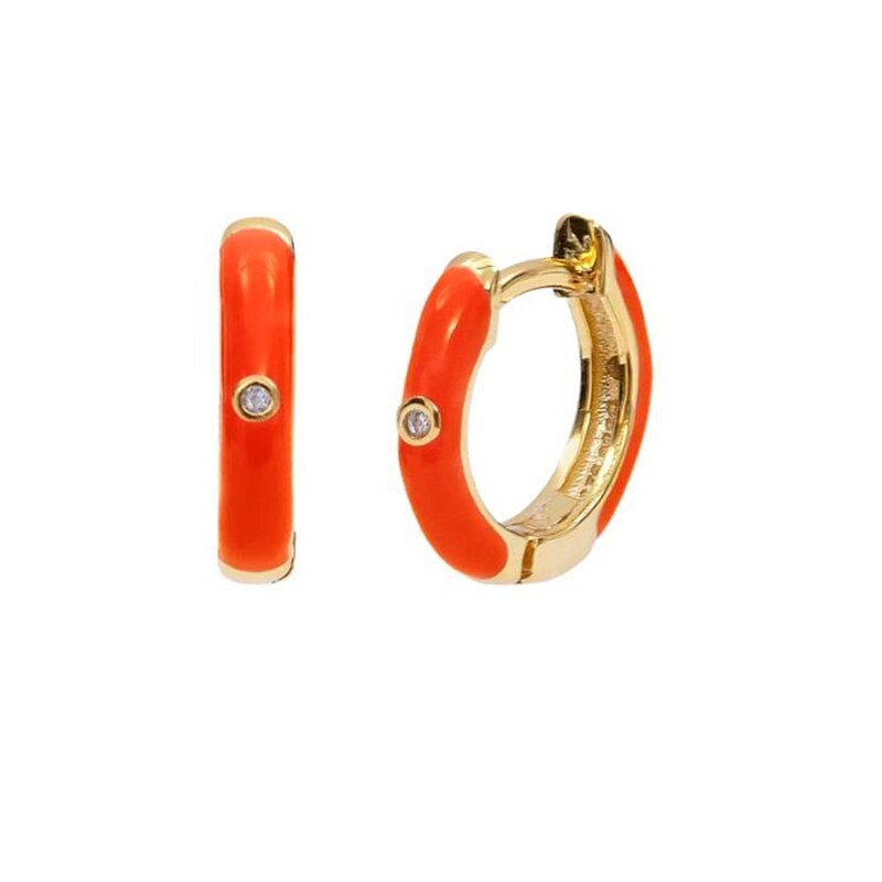 Orange on gold Coloblock CZ Huggies.