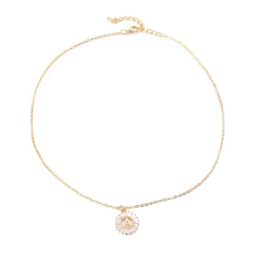 Full view of the Gold Crystal Monogram Necklace.