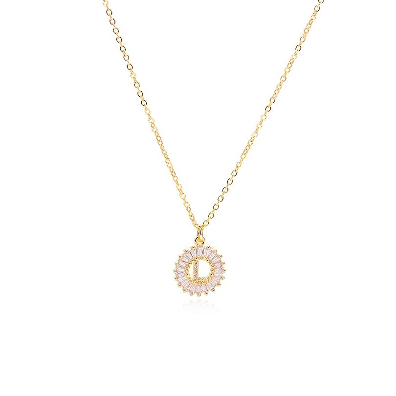 Gold Crystal Monogram Necklace, letter L.