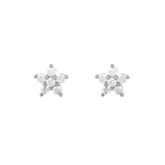 Silver CZ Flower Studs.