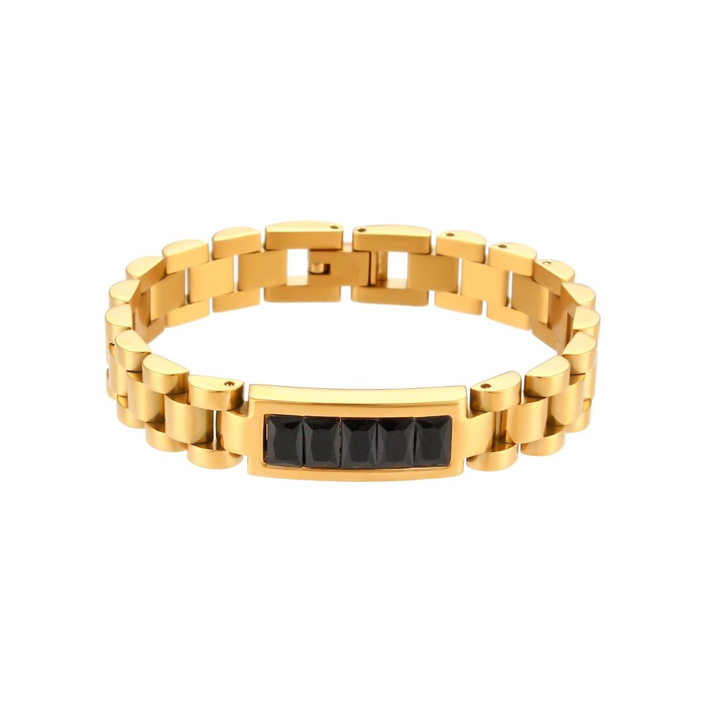 Black CZ Watchband Gold Bracelet.