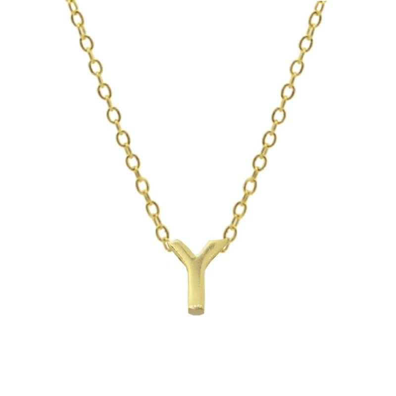 Gold Initial Charm Necklace, Letter Y.