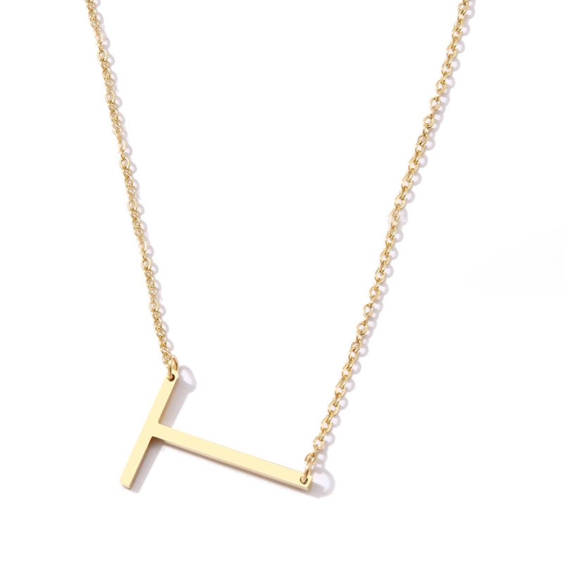 Gold Large Asymmetrical Initial Necklace, letter T.