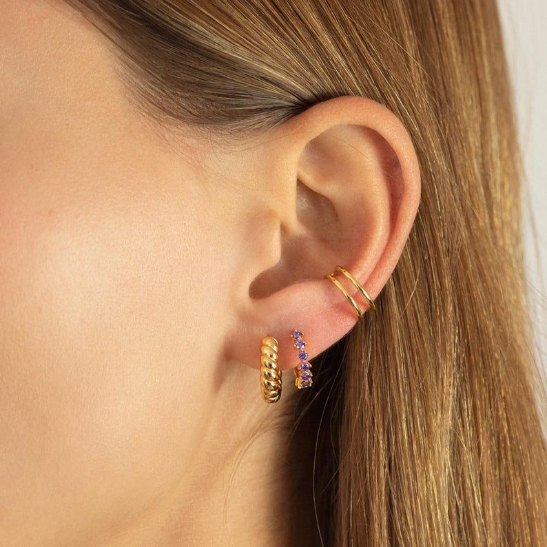 A model wearing Lilac CZ Huggies.