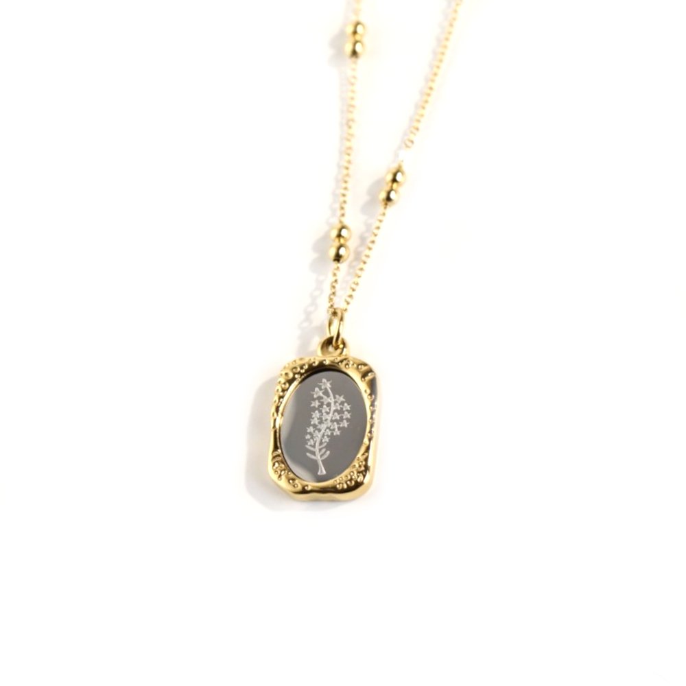 July Larkspur Mirrored Birth Flower Gold Necklace.