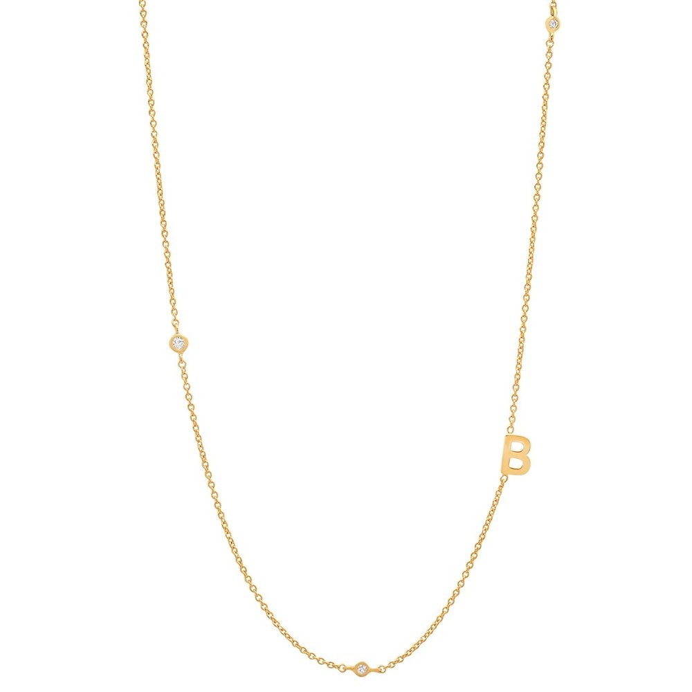 Gold Monogram CZ Necklace letter B.