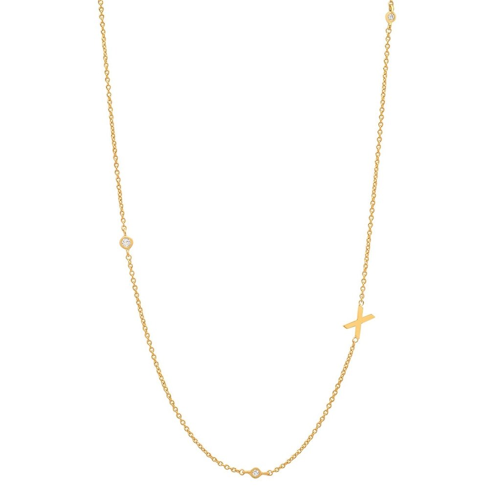 Gold Monogram CZ Necklace letter X.