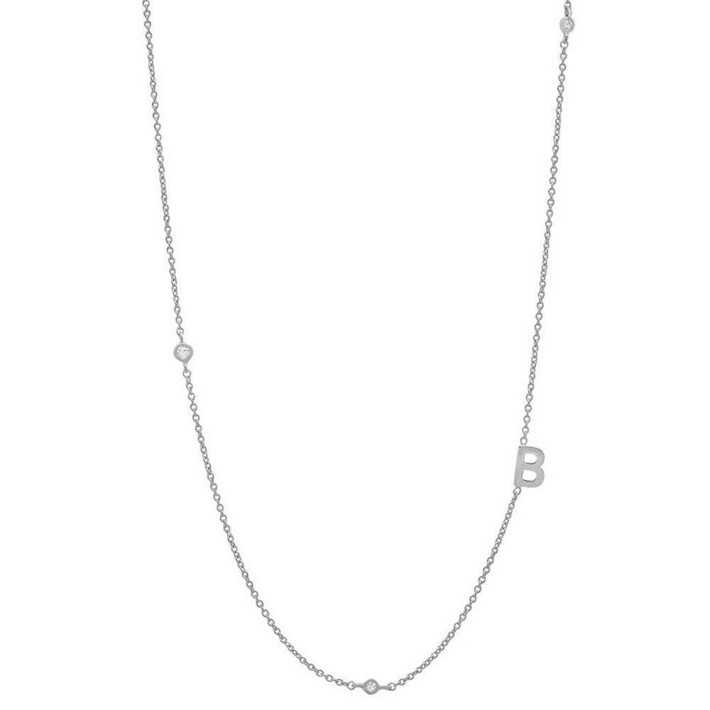 Silver Monogram CZ Necklace letter B.
