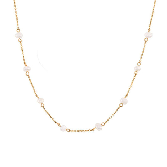 Pearl Chain Gold Necklace.