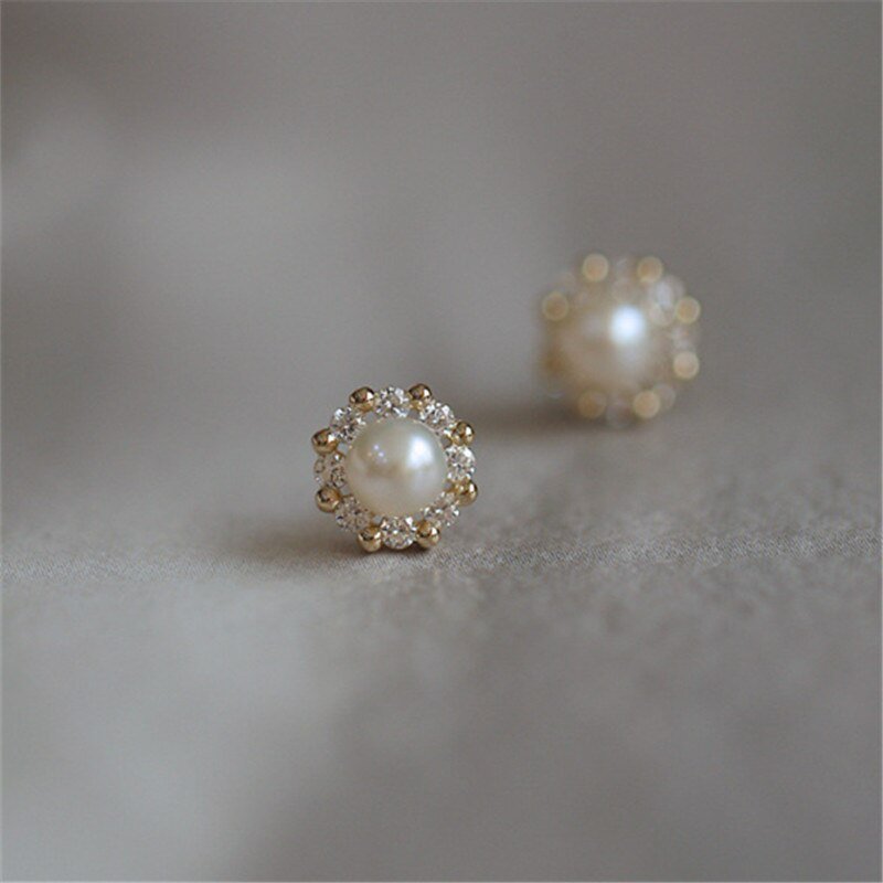 Closeup of the Pearl CZ Halo Studs.