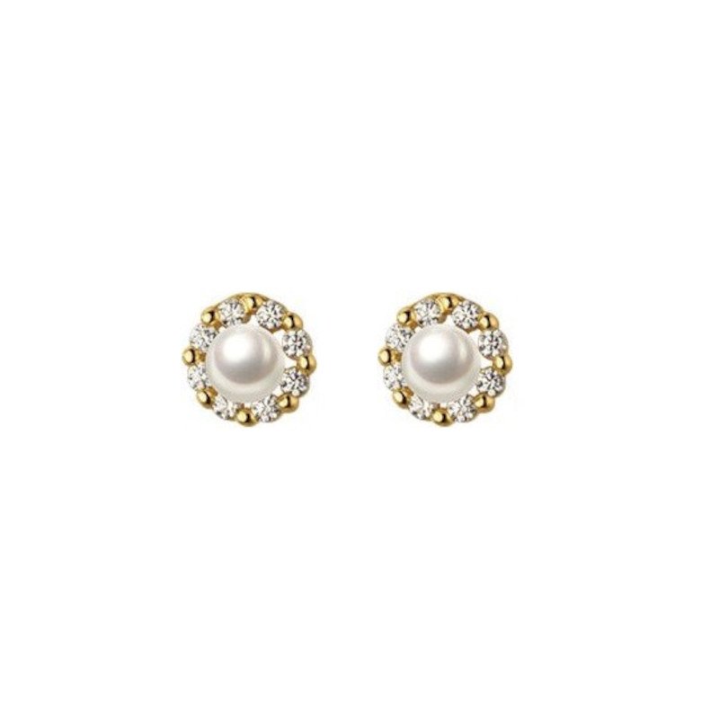 Gold Pearl CZ Halo Studs.