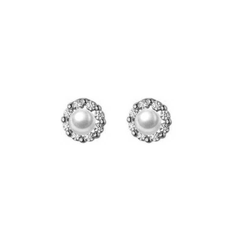 Silver Pearl CZ Halo Studs.