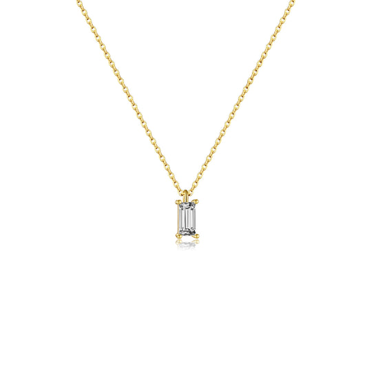 Gold Rectangle CZ Dainty Necklace.