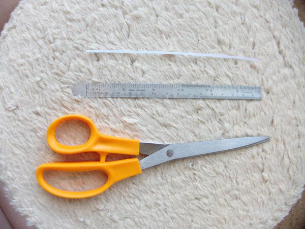 Scissors ruler strip of paper.