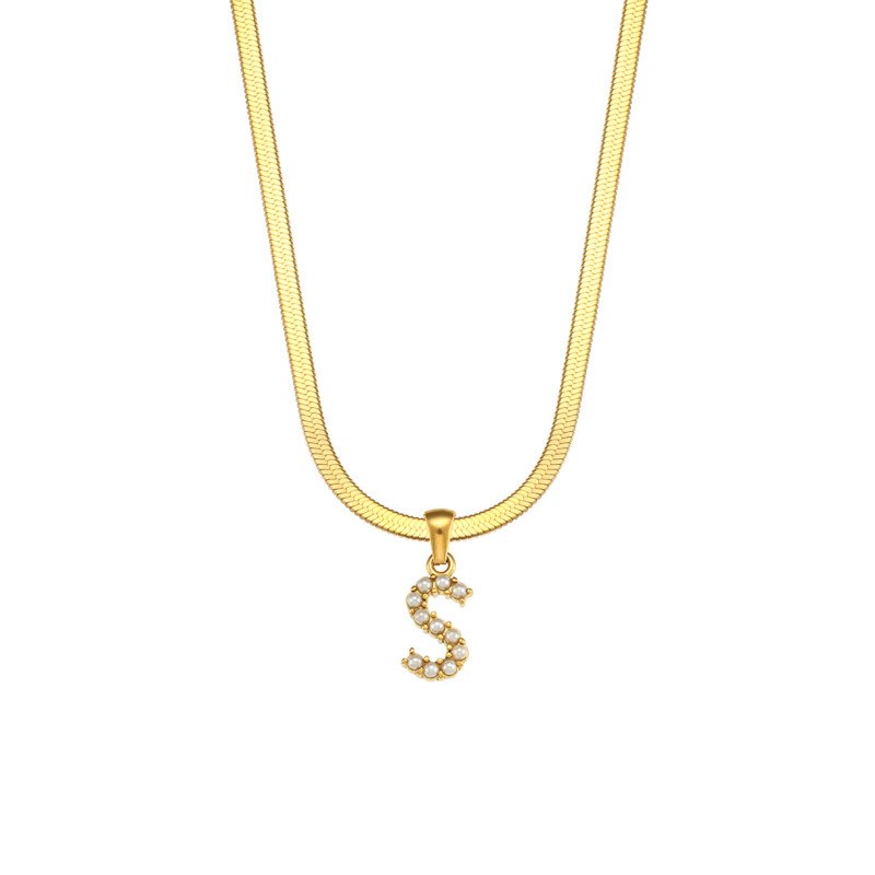Letter S Pearl Initial Necklace
