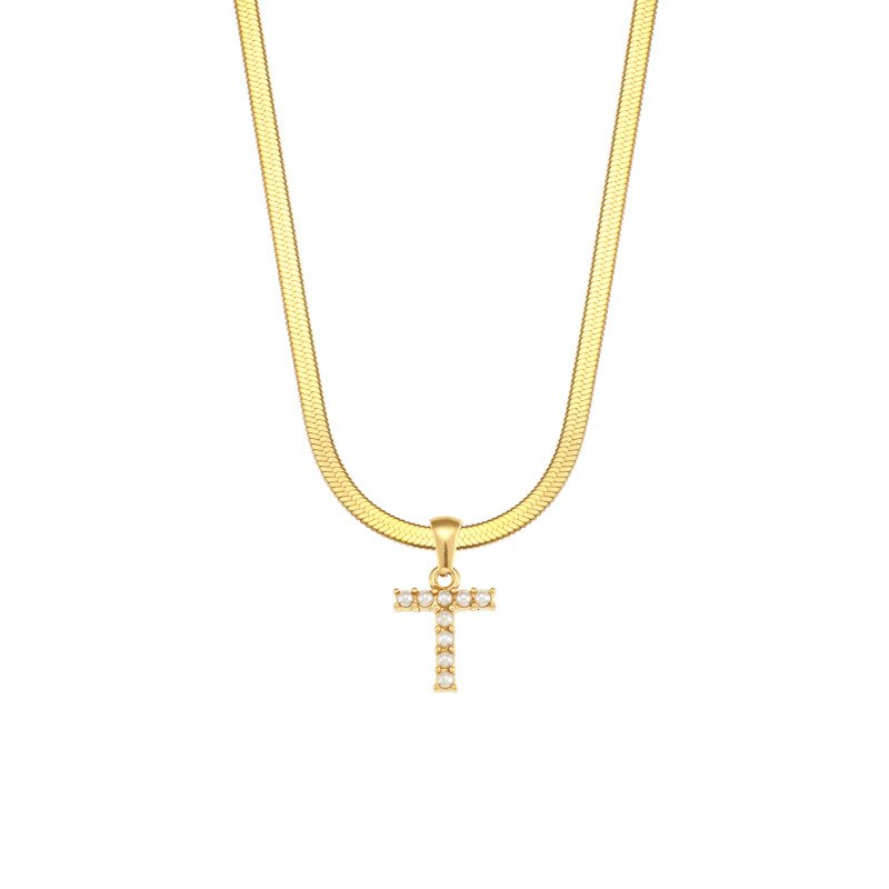 Letter T Pearl Initial Necklace