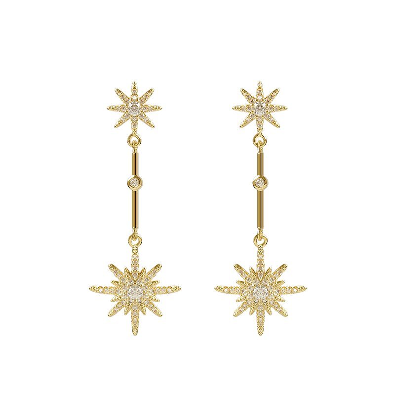 Sparkling Star Gold Dangle Earrings.