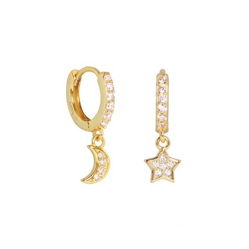 Star & Moon CZ Huggies in gold.