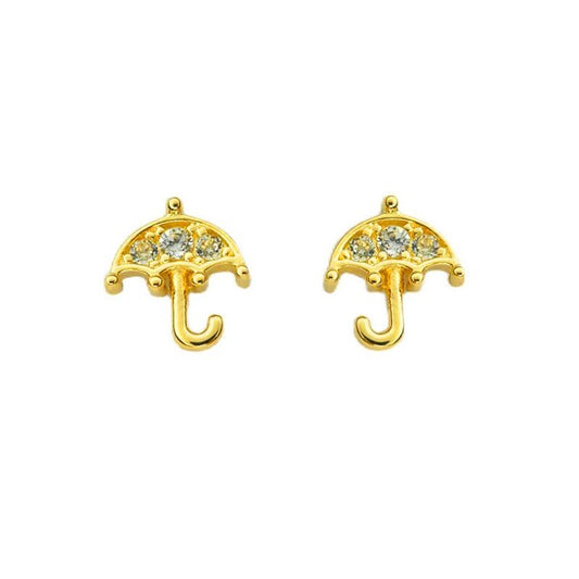 Gold Tiny CZ Umbrella Studs.