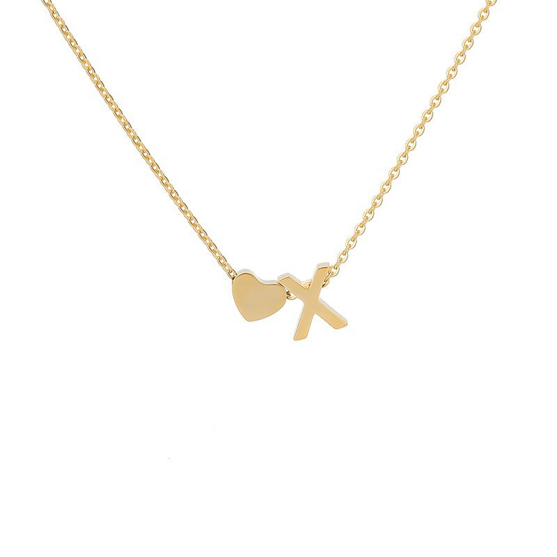 Gold Heart Initial Necklace, letter X.