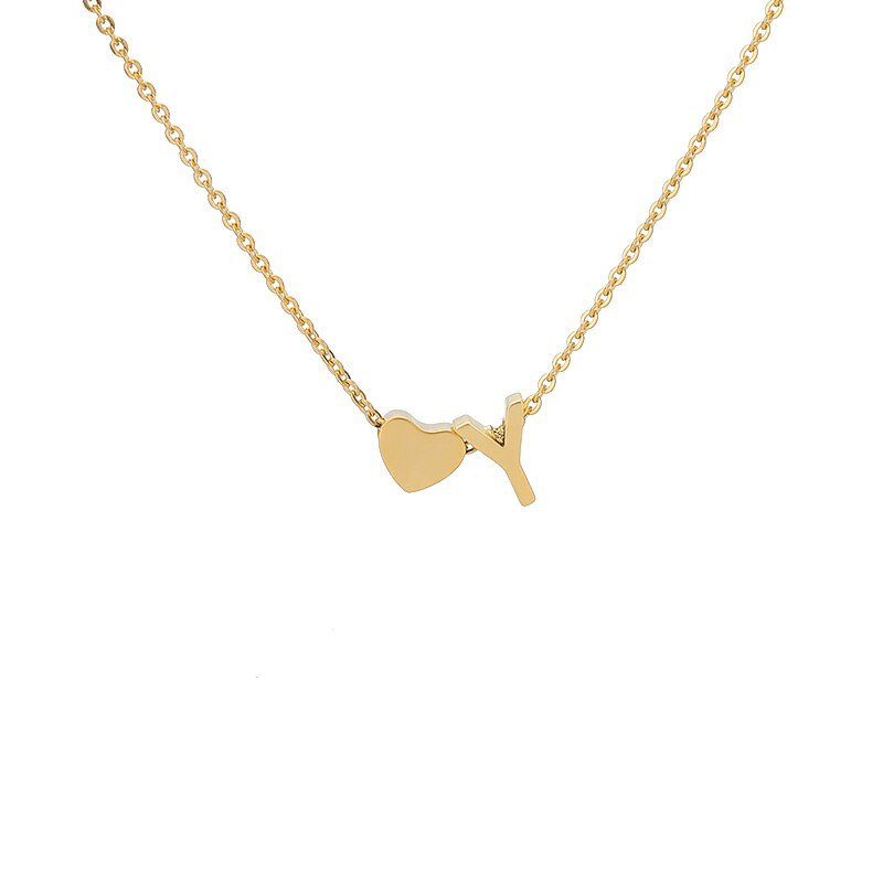 Gold Heart Initial Necklace, letter Y.