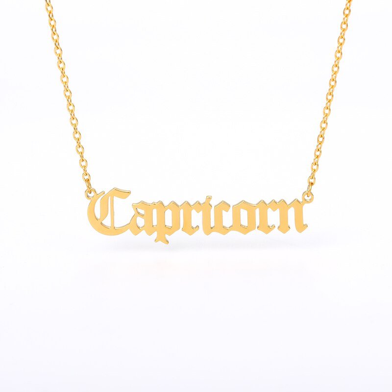 Capricorn Zodiac name Plate necklace in Gold.